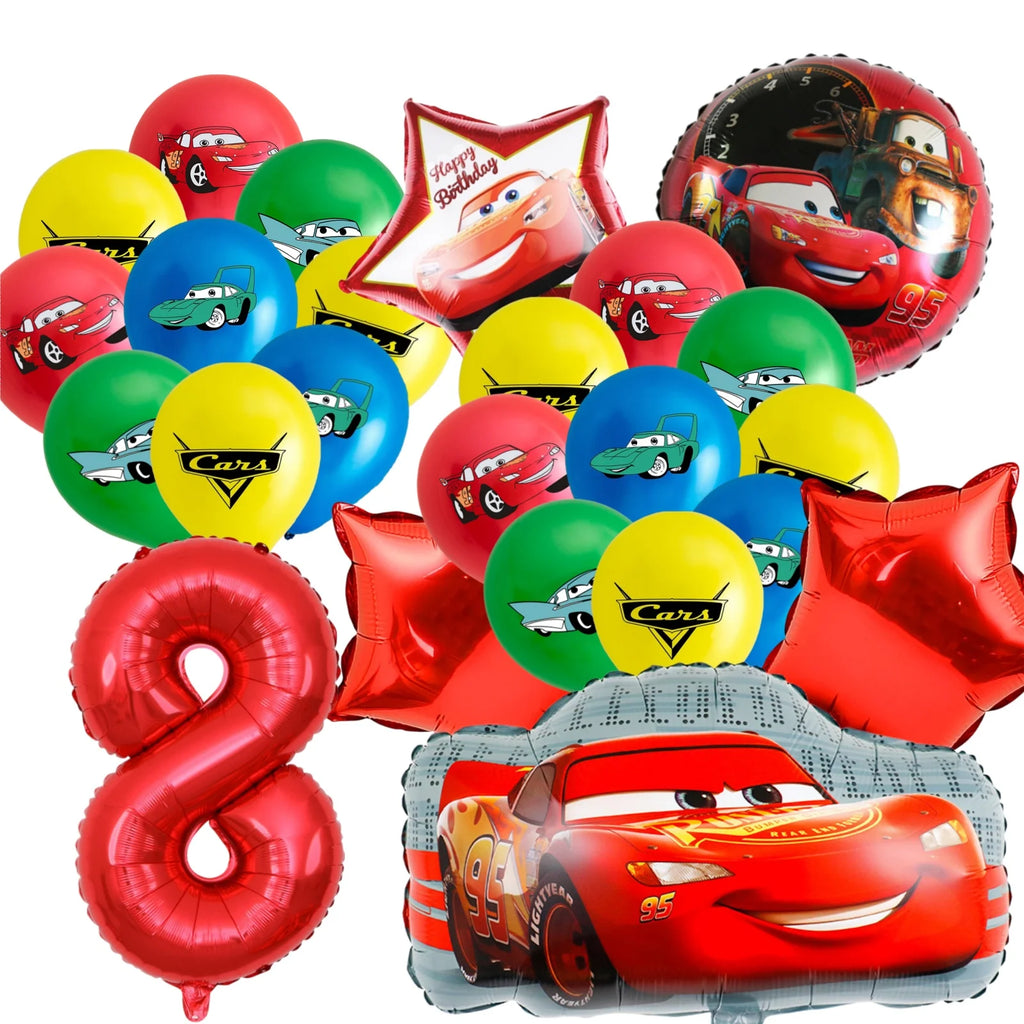 Car-Themed Cartoon Birthday Party Balloon Decoration Package Latex Balloons and Extra-Large Foil Balloons for Birthday Party