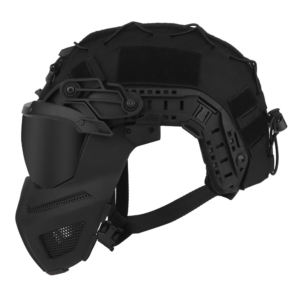 Tactical FAST Helmet Half Face Mask With Flip Goggles Black/Clear 2Pcs Lenses for Hunting Airsoft CS Game Paintball Mask Gear - Big Tim's Magic Emporium