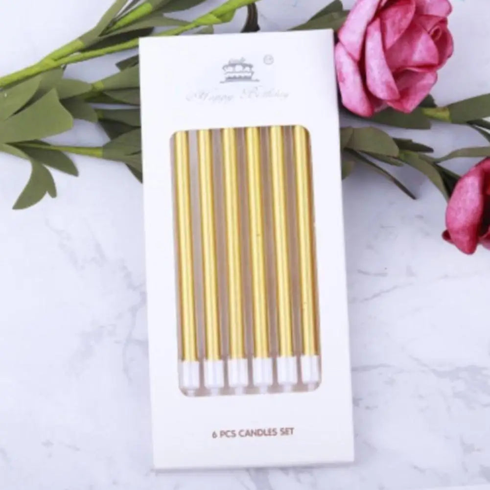 6pcs/Kit Birthday Cake Candles Gold Silver Candles Cupcake Decoration Baby Shower Wedding Party Decorative Candle Toppers