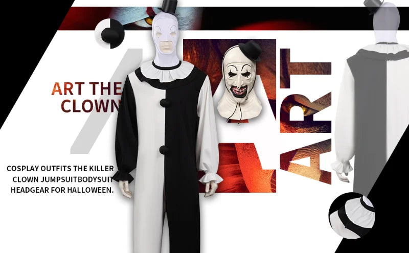 Art The Clown Cosplay Movie Terrifier 2 Art The Clown Cosplay Costume Jumpsuit Mask Halloween Costumes Mask for Men Women - Big Tim's Magic Emporium