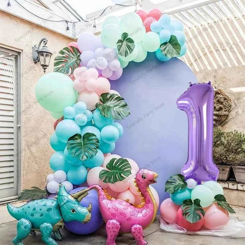 91pcs/Set Dinosaur Arch Garland Kit Animal Foil Balloon Childrens Birthday Party Decoration Supplies Air Globos Kids Toys Ball