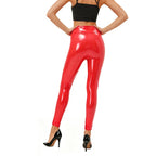 Glossy PVC Wet-Look Zipper Open Crotch Faux Leather Trousers Pencil Pants