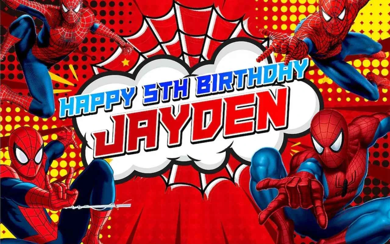 Customized Photography Studio Props Cartoon Superhero City Background Fecoration Children's Happy Birthday Outdoor Party Banner
