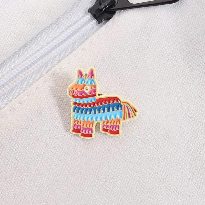 Creative Donkey Pinata Brooch Enamel Pins Funny Mexican Pinata Rainbow Donkey Brooches Backpack Lapel Badge Jewelry Gift Friends