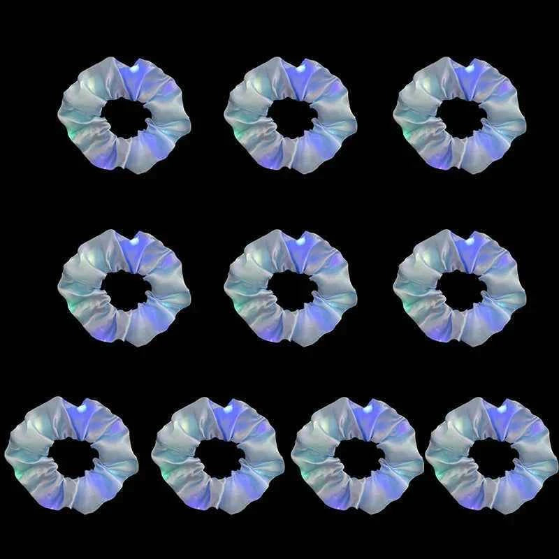 100pcs LED Scrunchies Girl Luminous Flashing Hair Scrunchy Light Up Hairbands Party Favors Glow In The Dark Supplies