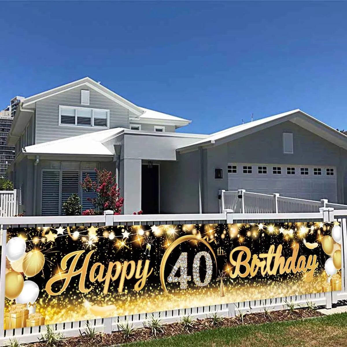 Black Gold Happy Birthday Banner Balloon Flag Adult 30th 40th 50th 60th Birthday Party Decoration Supplies Bunting Anniversary