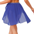 Womens Modern Lyrical Dance Skirt Performance Costume Sparkly Rhinestone Irregular Chiffon Hem Built-in Briefs Skirt Dancewear