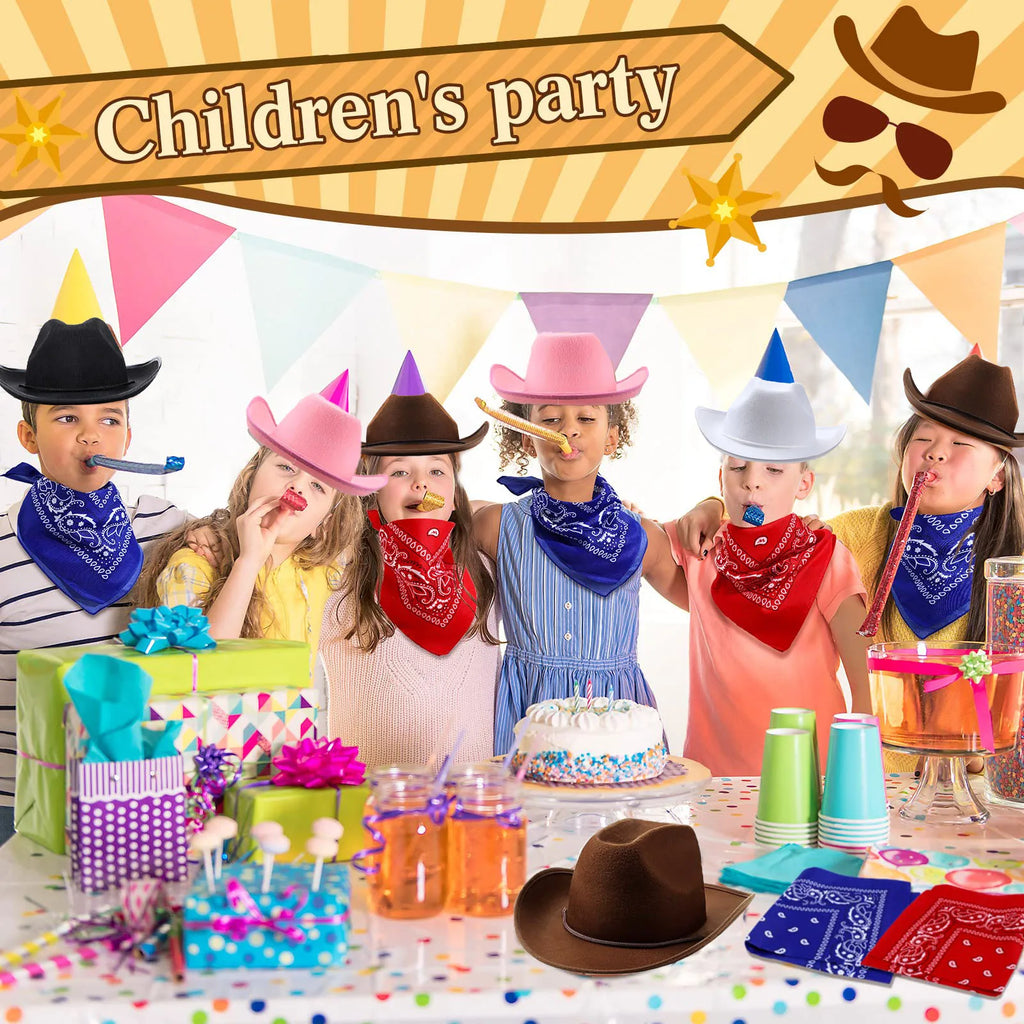 6-48Set Kids Western Cowboy Hats with Bandanas Cowboy Party Hats for Birthday Party Cosplay Costume Party Western Party Favors - Big Tim's Magic Emporium