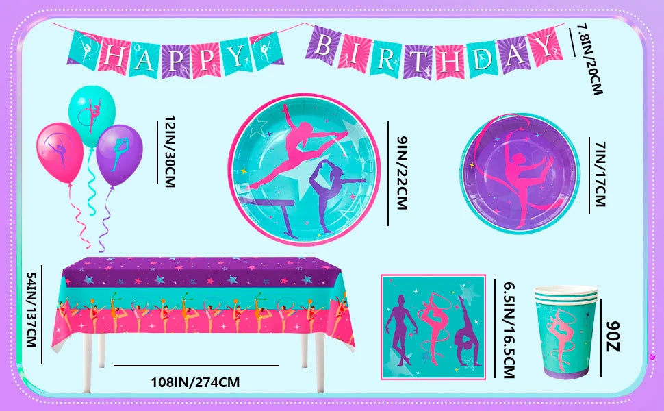 Gymnastics Birthday Party Supplies,78pcs Gymnastics Party Decorations&Tableware Kit Gymnastics Decorations for Birthday Party - Big Tim's Magic Emporium