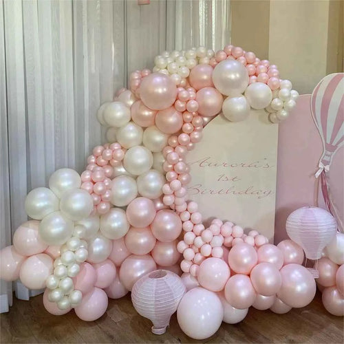 107PCS Double Stuffed Pearl Pink Stand White Balloons Garland Arch kit Wedding Birthday Party Baby Shower Anniversary Decoration