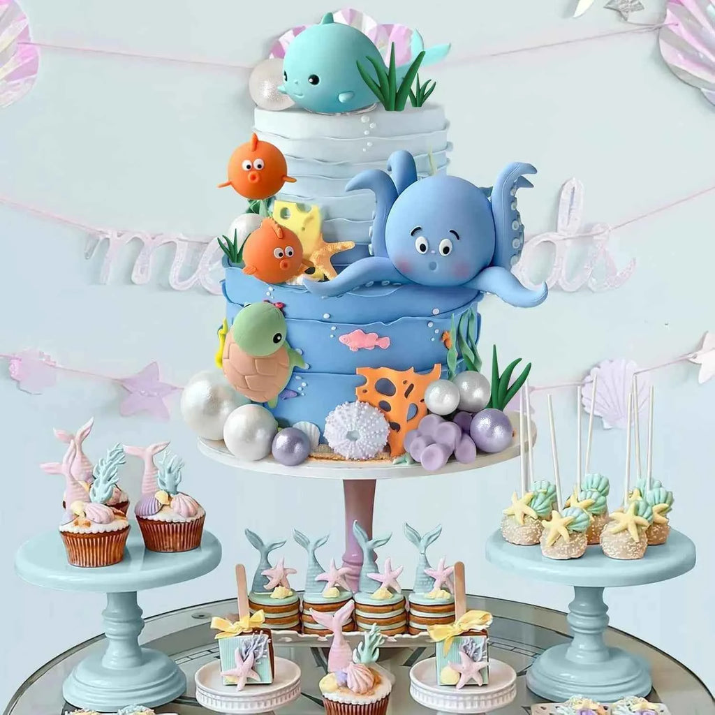 21PCS Under the Sea Cake Decorations Ocean Animals Cake Topper with Cake Balls for Boys Girls Baby Shower Birthday Party Supplie