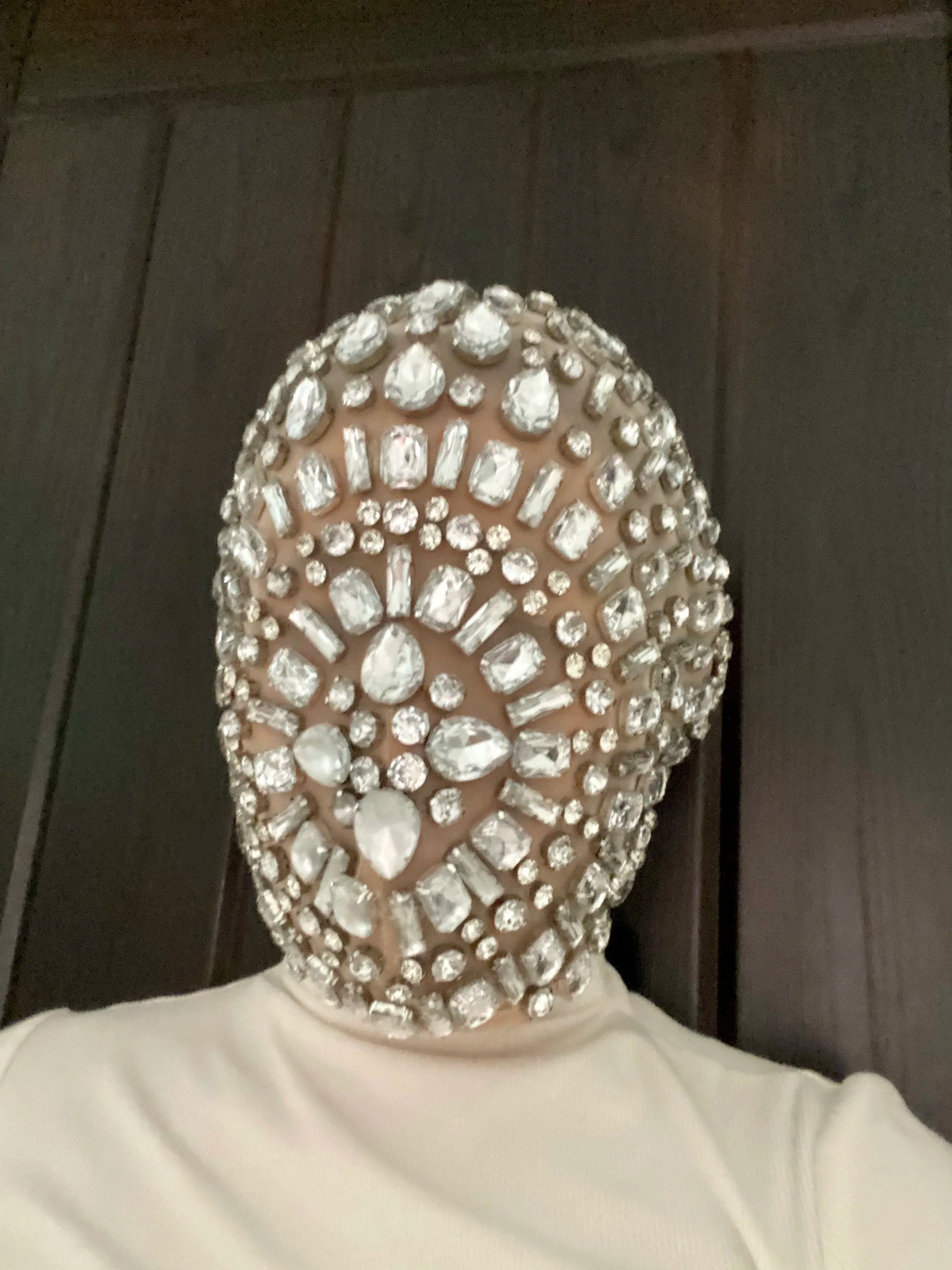 Shiny Diamond Mask for Women Men Elastic Mesh Headgear with Rhinestone Party Rave Mask DJ Dancer Stage Nightclub Headwear - Big Tim's Magic Emporium