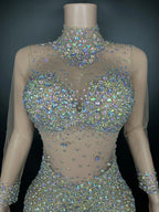 Women's Rhinestone Mesh Jumpsuit | Sheer Party & Stage Outfit