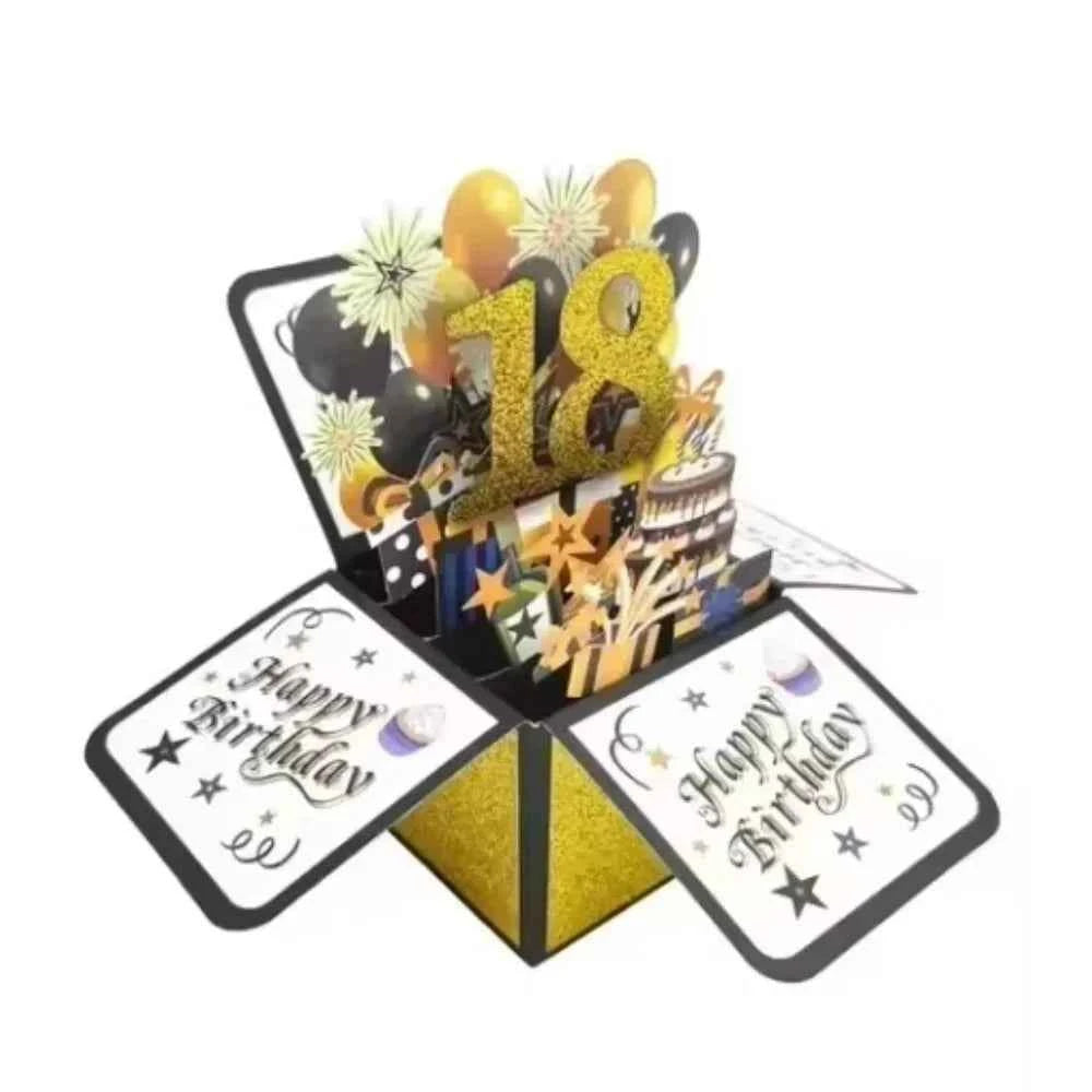 Happy Birthday Greeting Card With Envelope 3D Gift Box 18/30/40/50/60th Years Old Birthday Wishes Message Card Party Gift