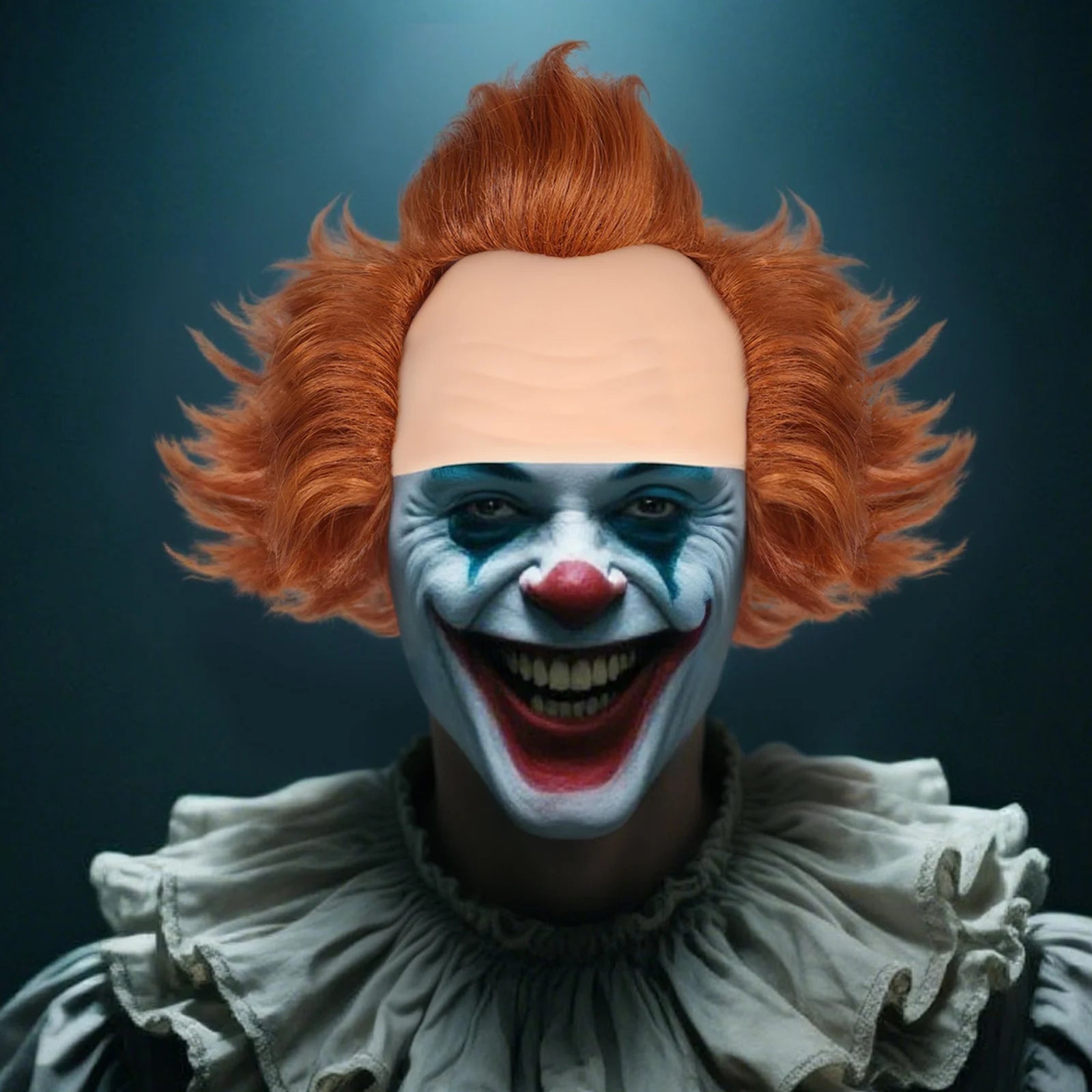 Synthetic Clown Wig for Halloween Cosplay -Orange Curly Hair with Realistic Bald Cap, Perfect for It Movie Character Costume - Big Tim's Magic Emporium