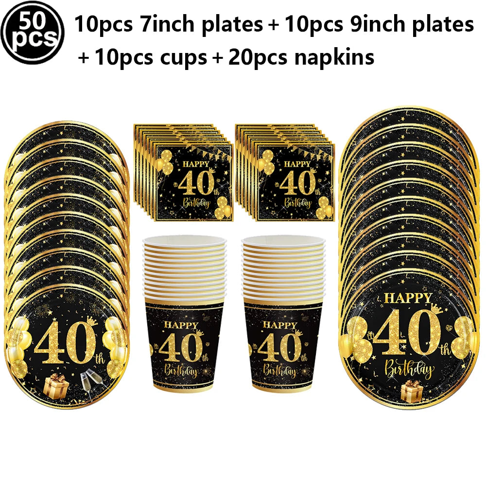 40th Birthday Party Gold Black Birthday Number Paper Box Banner Balloons Birthday Party 40 Year Old Birthday Party Decoration