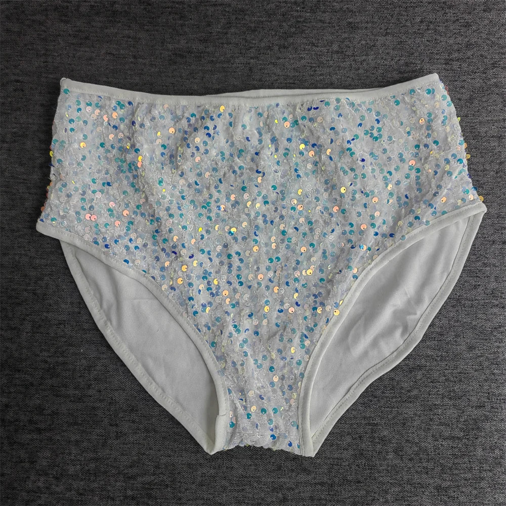 High-Waist Sequined Disco Briefs & Stage Performance Hot Pants