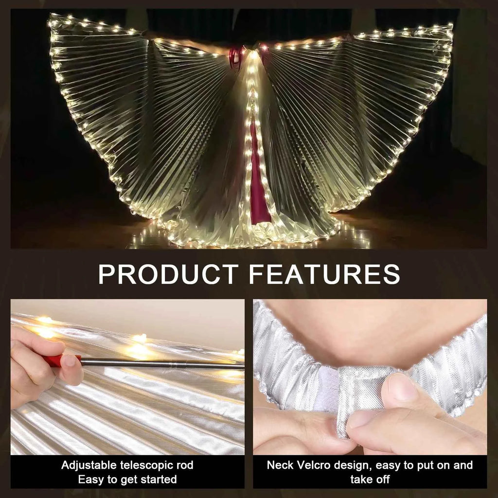 LED Luminescent Cloak Adult Dancers Luminous Butterfly Wing Stage Performance Belly Dancing Party Photo Prop Telescopic Sticks