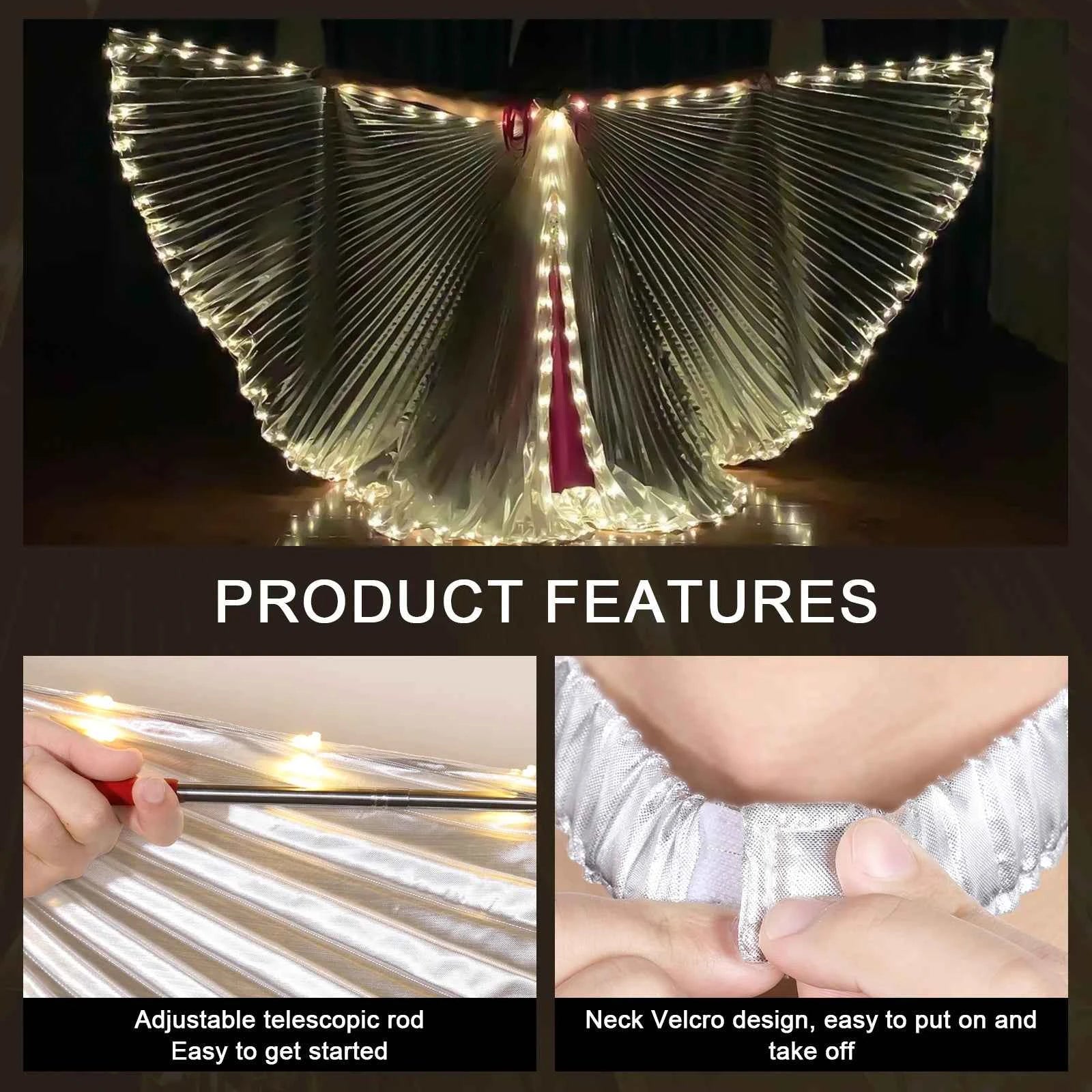 LED Luminescent Cloak Adult Dancers Luminous Butterfly Wing Stage Performance Belly Dancing Party Photo Prop Telescopic Sticks