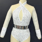 Sequined Rhinestone Bodysuit & Gogo Dance Performance Outfit