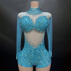 Sexy Mesh Lace Bodysuit Playsuit – Sheer Stage Costume for Nightclub, Dance & Performance | Stardust Starlets