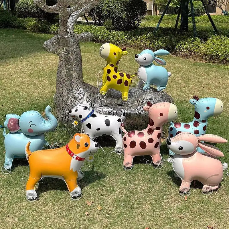 For Kids Birthday Party Decoration Baby Shower 4D Cartoon Foil Balloons Elephant Stand Walking Balloon With Wheel