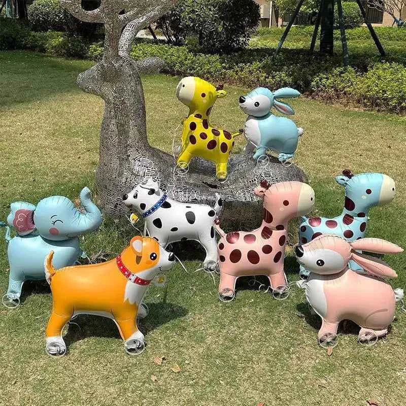 For Kids Birthday Party Decoration Baby Shower 4D Cartoon Foil Balloons Elephant Stand Walking Balloon With Wheel