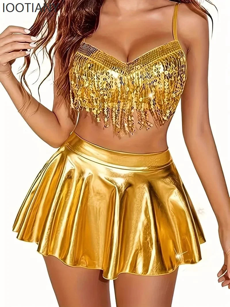 Music Festival Silver Tassel Sequin Bikini Dress Sexy Women's Stage Bar Nightclub Singer Role Playing Performance Costume Set