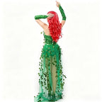 Emerald Ivy Leaf Sequin High-Low Gown & Gloves Sexy Botanical Villain Costume Set
