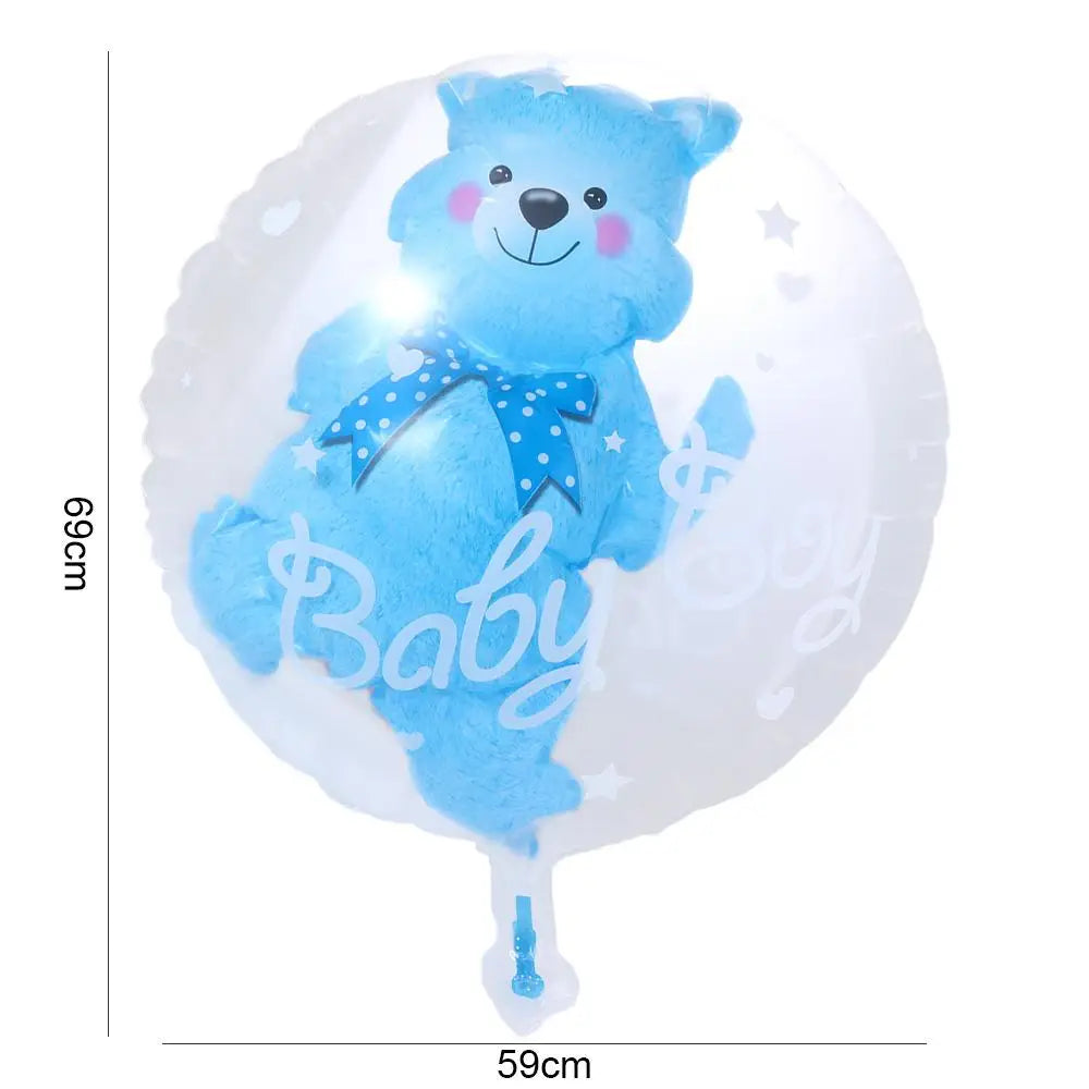 Birthday Gender Reveal Blue Pink Transparent 4D Double Bubble Balloons Bear Party Supplies Globos