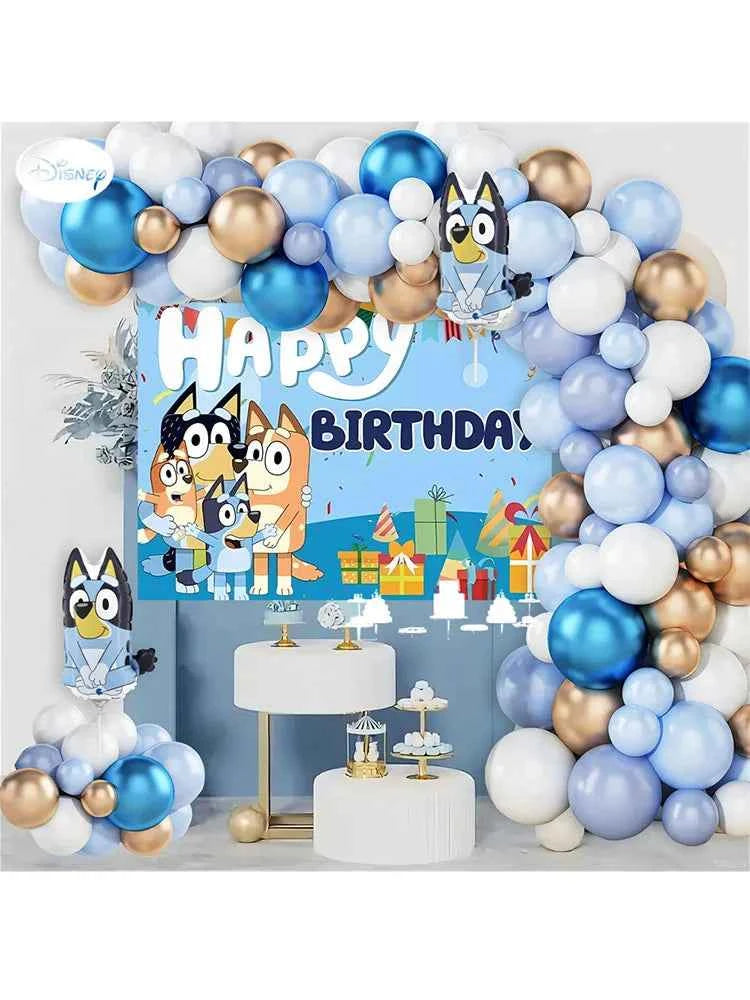 Bluey Birthday Party Decorations Balloon Garland Kit with Bluey Foil Balloons & Happy Birthday Backdrop for Kids Party Supplies