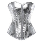 Gothic Metallic Faux Leather Overbust Corset Shiny Steel-Look Bustier