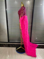Women Cloak Sleeve Shining Sequins Mesh Ruffles Long Loose Dress Celebrate Performance Costumes Stage Wear