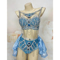 Nightclub Bar Sexy Stage Wear Blue Rhinestones Beading Bikini Gogo Dancer Electric Music Festival Outfit Party Show Costume