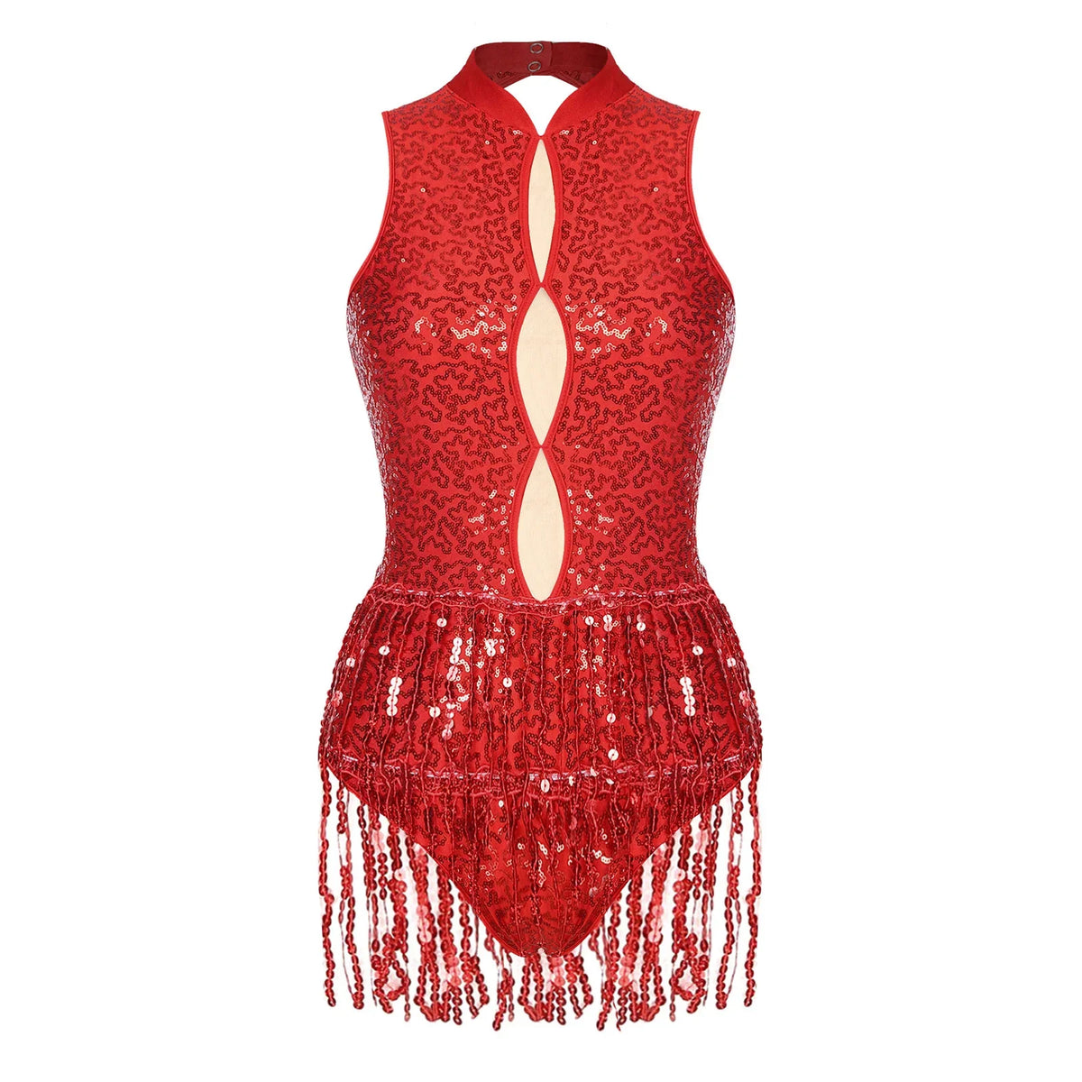 Glitter Sequin Fringe Latin Dance Leotard & Backless Performance Bodysuit