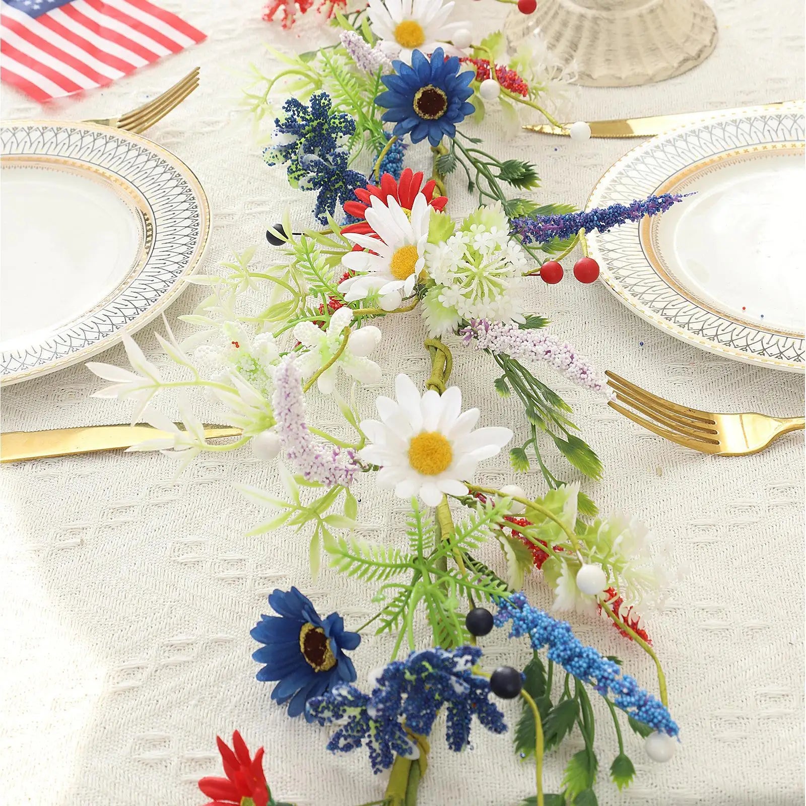 4th July Wreath 4 9Ft Red White Blue Daisy Garland Patriotic Decor for Independence Day Memorial Day Front Door Porch Party