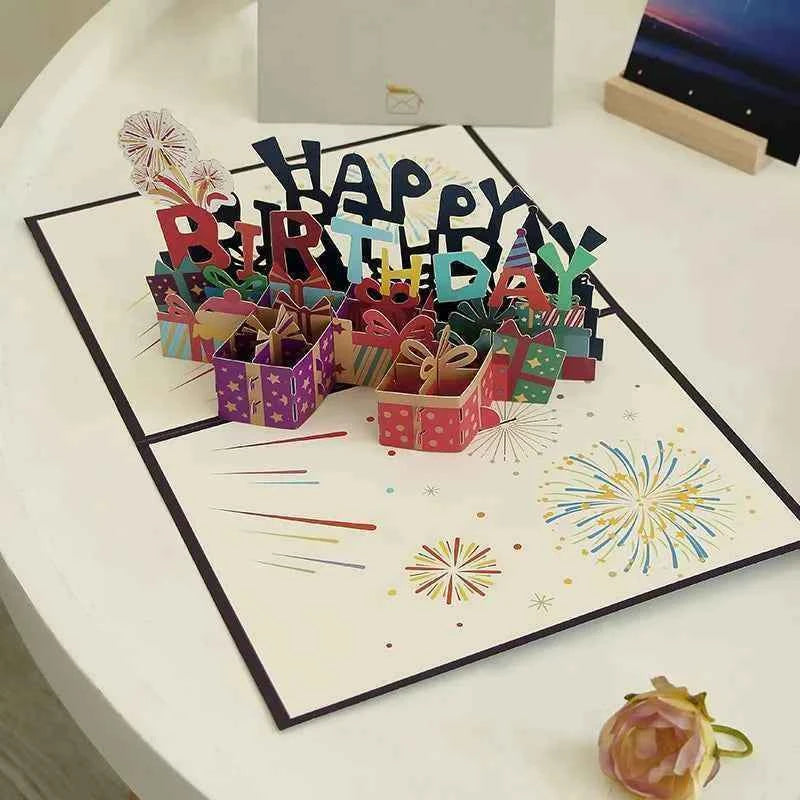 Happy Birthday Greeting Cards 3D Pop Up Card Birthday Cake Greeting Cards with Envelope Birthday Gifts to Family Friends Lovers
