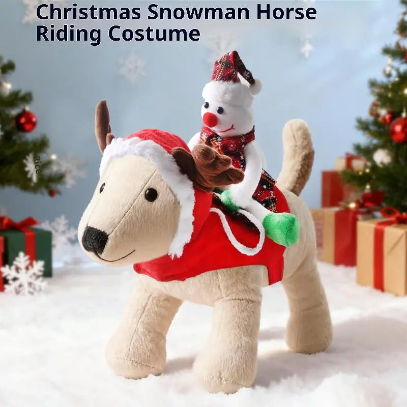 Funny Pet Christmas Snowman Riding Horse Costumes Dressed Up Dogs Cats Puppy Cosplay Party French Bulldog Chihuahua Pet Clothing