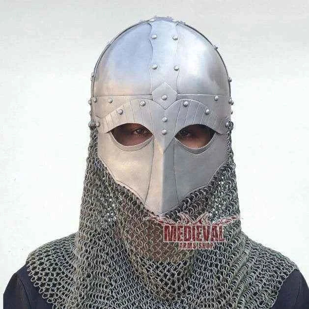 Full Face Handmade Viking Helmet Chainmail Aventail Mild Steel Medieval Armor Cosplay Reenactment Antique Display Collectible