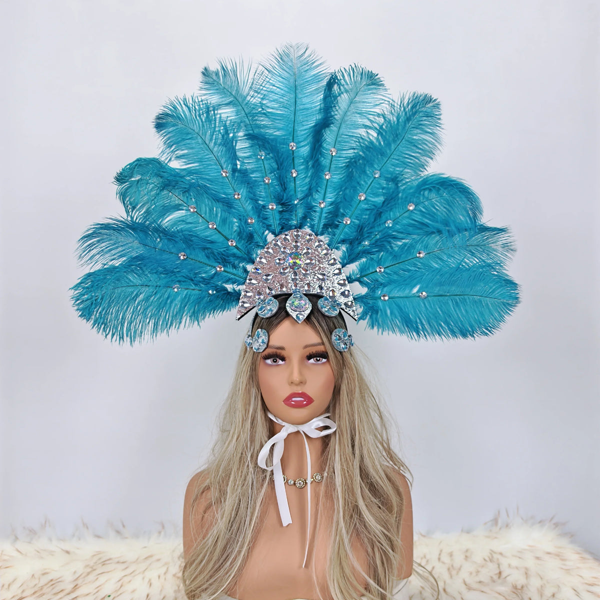 Artisanal Ostrich Feather Showgirl Headdress & Carnival Hair Accessory