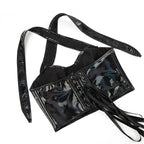 Black Shiny PU Leather Halter Corset Crop Top Push-Up Bustier Gothic Bra