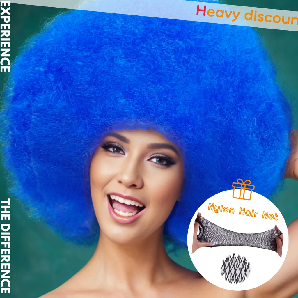 Afro Clown Cosplay Wigs for Women Black Cap Big Top Football Fans Wigs Halloween Adults Unisex Synthetic Hair Black Men Curly - Big Tim's Magic Emporium