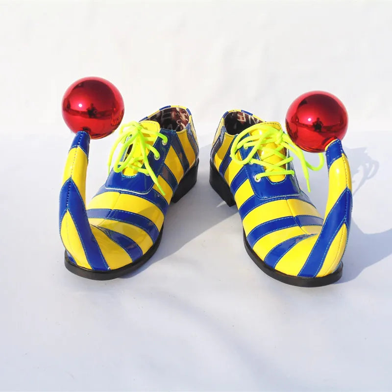 Adults Halloween Clown Cosplay Shoes Funny Circus Club Clown Performance Stripe Clown Shoes With Red Ball Carnival Cosplay Shoes - Big Tim's Magic Emporium