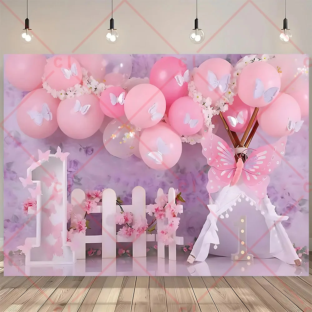 Newborn Baby 1st Birthday Backdrop Pink Blue Balloon Girl Boy Baby Shower Cake Smash Photography Background Decor Photo Studio