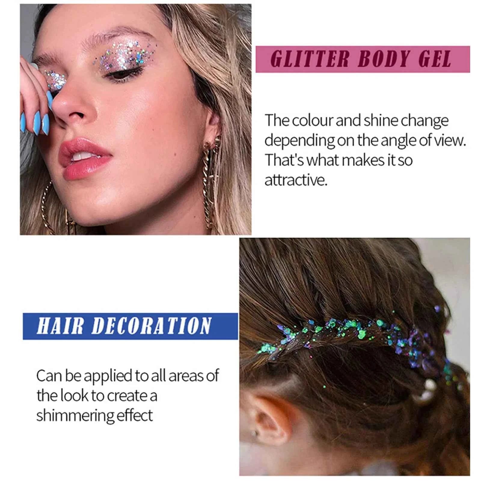 12 Colors Face Glitter Makeup Body Glitter Gel Holographic Sequins Makeup Glitter Gel for Bar Festival Party