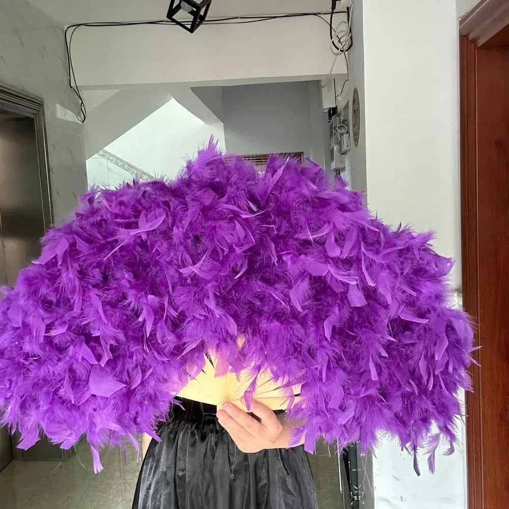 70*40cm Large Pink Feather Fan Stage Performance Dance Fan Photography Props Lolita Feather Folding Fan Wedding Party Decoration
