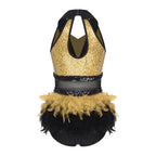 Women's Shiny Sequin Sheer Mesh Feather Latin Jazz Dance Bodysuit