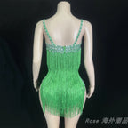 Custom Fringe Rhinestone Bodysuit & Stage Performance Dance Costume