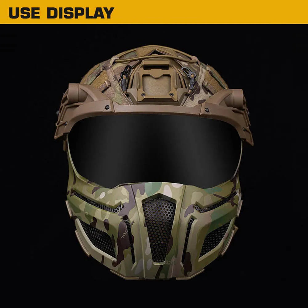Tactical FAST Helmet Half Face Mask With Flip Goggles Black/Clear 2Pcs Lenses for Hunting Airsoft CS Game Paintball Mask Gear - Big Tim's Magic Emporium