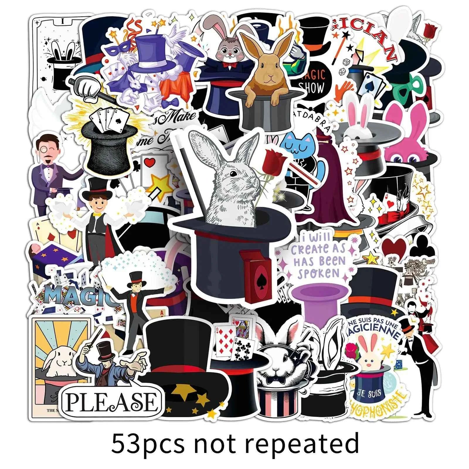 53PCS Magician Sticker Cartoon Creative Graffiti Magic Material Can Decorate Luggage Gift Stationery Waterproof Sticker Kids Toy
